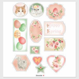 Cats with Flowers Easter and Spring Stickers