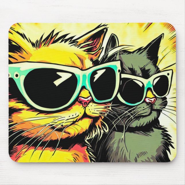 Cats with glasses pop art mouse pad (Front)