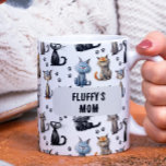 Cats With Grumpy Scowling Faces Pattern With Name Coffee Mug<br><div class="desc">Whether you have a cat with a grumpy face or you just love cats this personalised cat coffee mug is perfect for you or any other cat mum.</div>