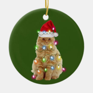 Cats With Hat Lights Christmas Ceramic Tree Decoration