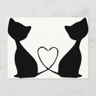 Cats with heart, black and white postcard