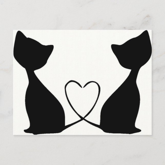 Cats with heart, black and white postcard (Front)