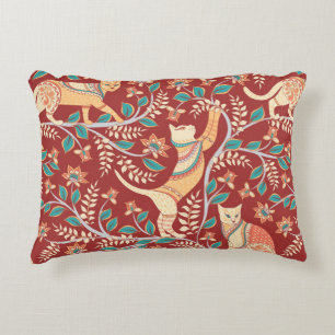 Cats with ornaments,branches with flowers and leav decorative cushion