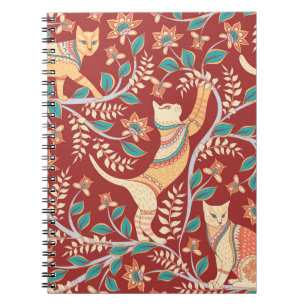 Cats with ornaments,branches with flowers and leav notebook