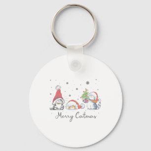 Cats With Santa Hat Merry Catmas Cat Lover Christm Key Ring