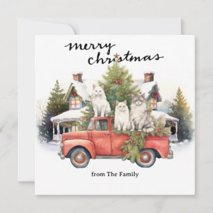 Cats with  Vintage Red Truck for pet lovers Holiday Card
