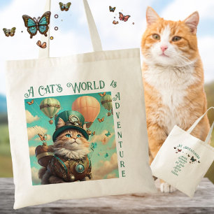 Cats World Adventure Steampunk Hot Air Balloon Tote Bag