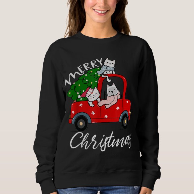 Cats xmas Shirt Tree on Red Truck Cat Christmas tr (Front)
