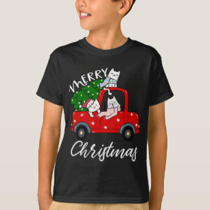Cats xmas Tree on Red Truck Cat Christmas tree T-Shirt