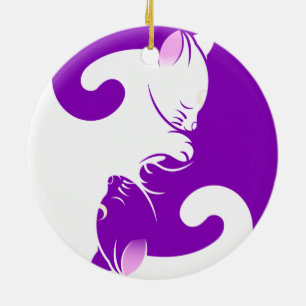 Cats yin yang ceramic tree decoration