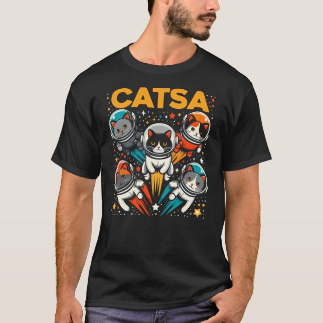Catsa Cat Astronauts Kitten Space Astronomy Cartoo T-Shirt (Front)