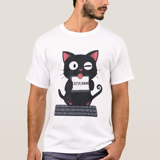 Catsplaining - Funny Cute Black Cat Meme T-Shirt (Front)