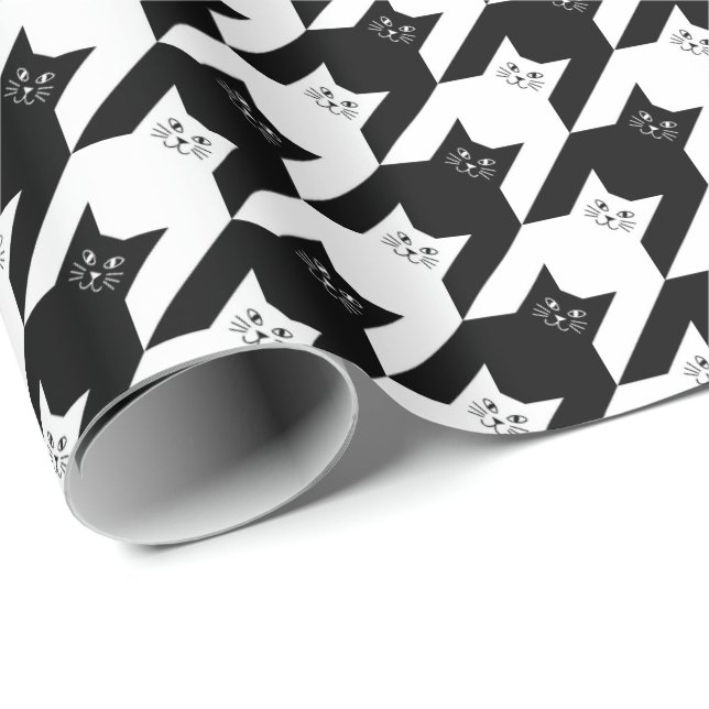 Catstooth Black and White Houndstooth Pattern Wrapping Paper (Roll Corner)