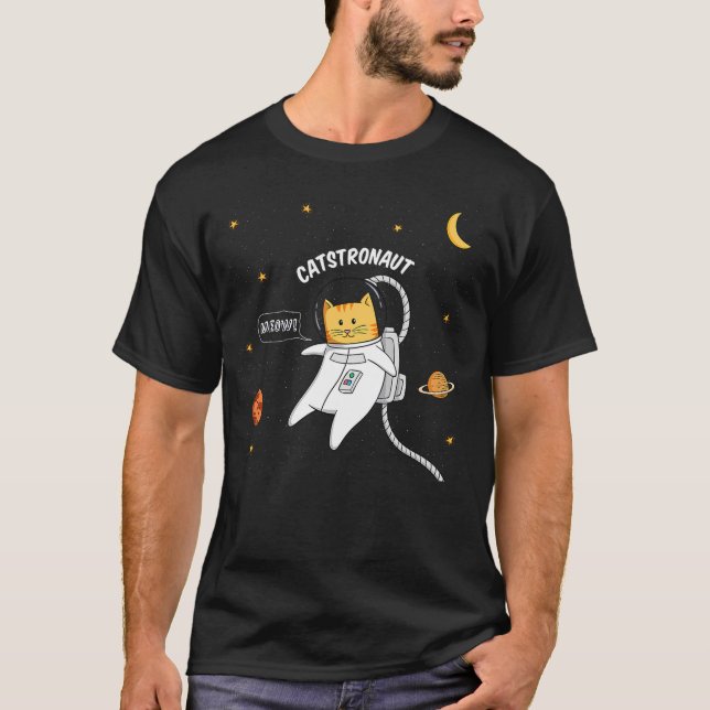 Catstronaut - Cute Astronaut Cat Flying in Space T-Shirt (Front)