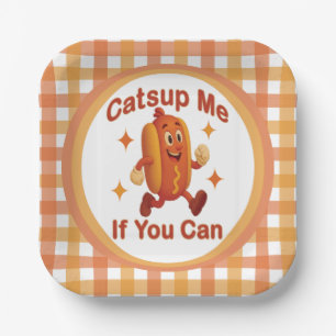 Catsup Me If You Can Funny Hot Dog – Ketchup Pun Paper Plate