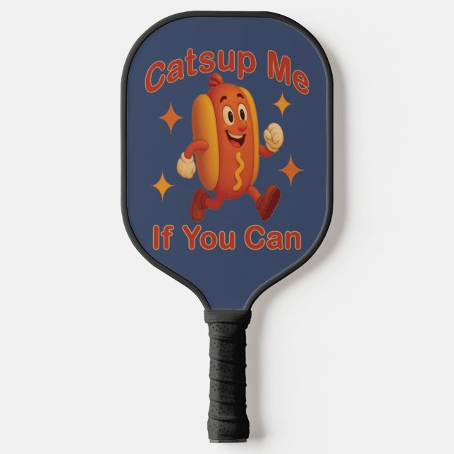 Catsup Me If You Can Funny Hot Dog – Ketchup Pun Pickleball Paddle (Front)
