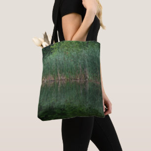 Cattail Reflections In Pond Tote Bag