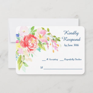 Cattails and Floral on Navy Blue Wedding RSVP Card