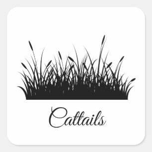 cattails black silhouette square sticker