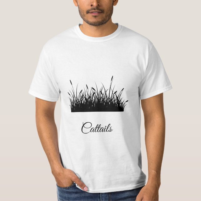 cattails black silhouette square sticker T-Shirt (Front)