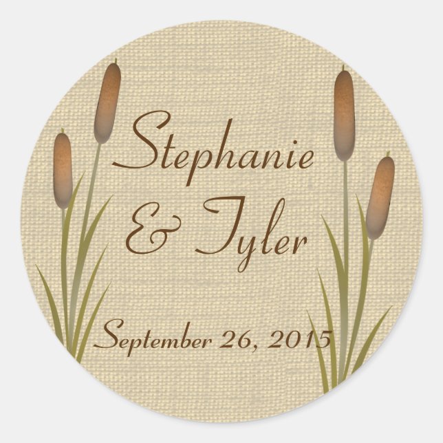 Cattails Burlap Classic Round Sticker (Front)