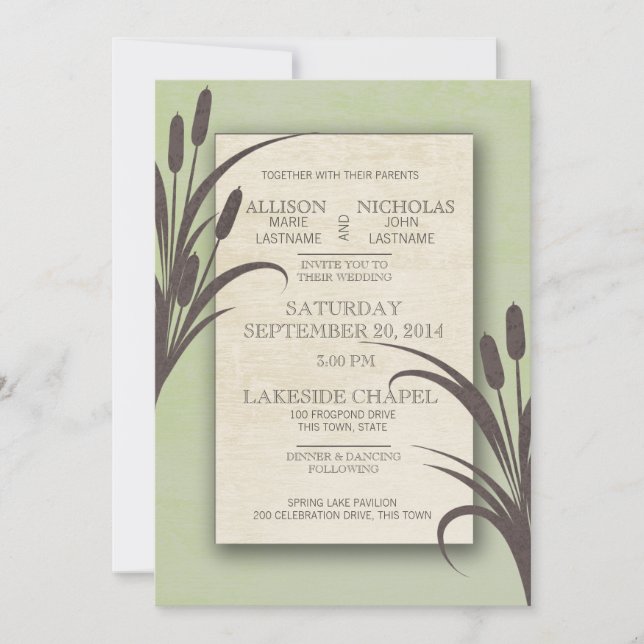 Cattails Green Lake Wedding Invitation (Front)