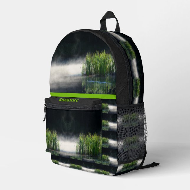 Cattails In Mist Personalised Printed Backpack (Back Corner Right)