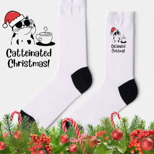 Catteinated Christmas Coffee and Cat Lover Holiday Socks