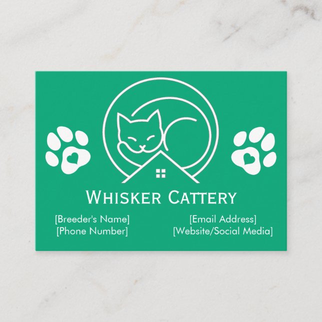 Cattery Business Card With Minimalist Logo (Front)