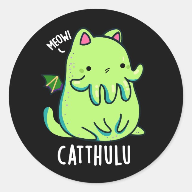 Catthulu Funny Cthulhu Cat Pun Dark BG Classic Round Sticker (Front)