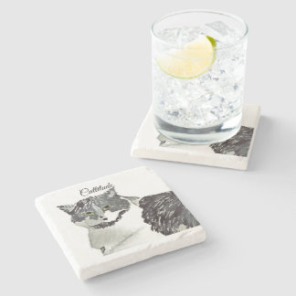 Cattitude Black & White Cat  Stone Coaster