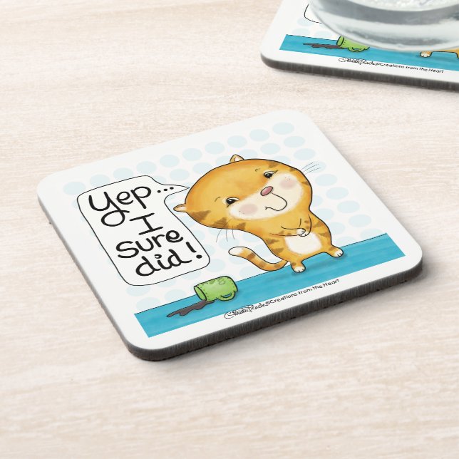 Cattitude- Cat Spills Coffee Coaster (Left Side)