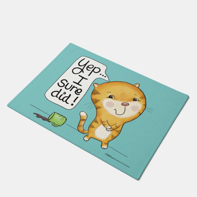 Cattitude- Cat Spills Coffee Doormat (Angled)