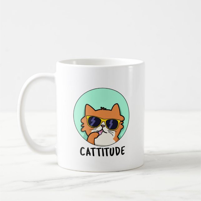 Cattitude Funny Cat Pun  Coffee Mug (Left)