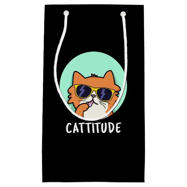 Cattitude Funny Cat Pun Dark BG Small Gift Bag (Front)