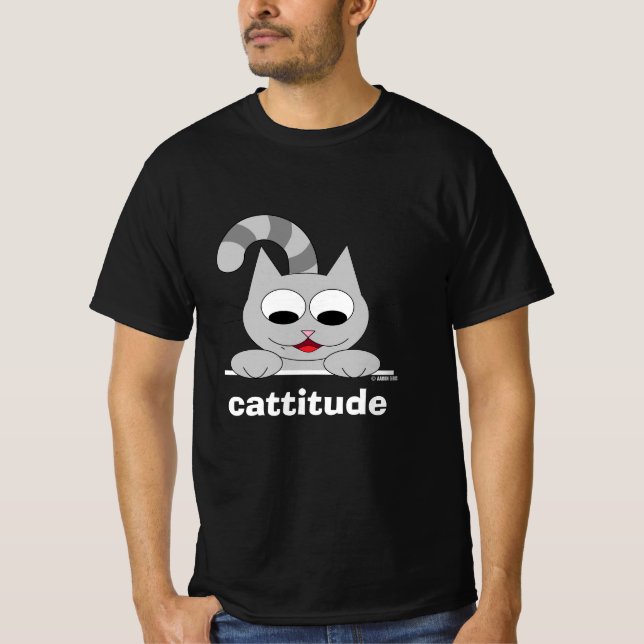 Cattitude Funny Cat Pun T-Shirt (Front)