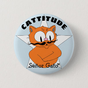 CATTITUDE Señor Gato Cartoon Moustache Cat 6 Cm Round Badge
