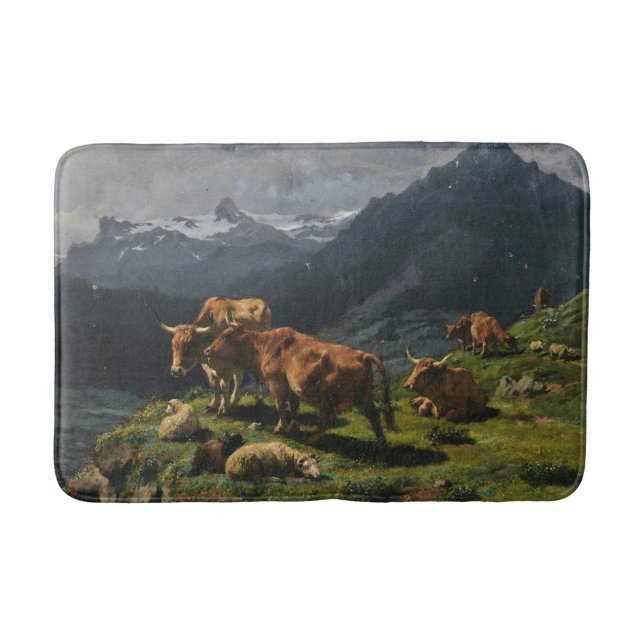 Cattle and Sheep in an Alpine Landscape Bath Mat (Front)