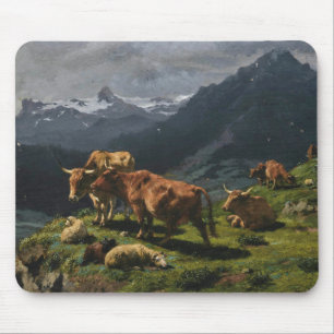 Cattle and Sheep in an Alpine Landscape Mouse Pad