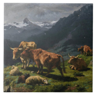 Cattle and Sheep in an Alpine Landscape Tile