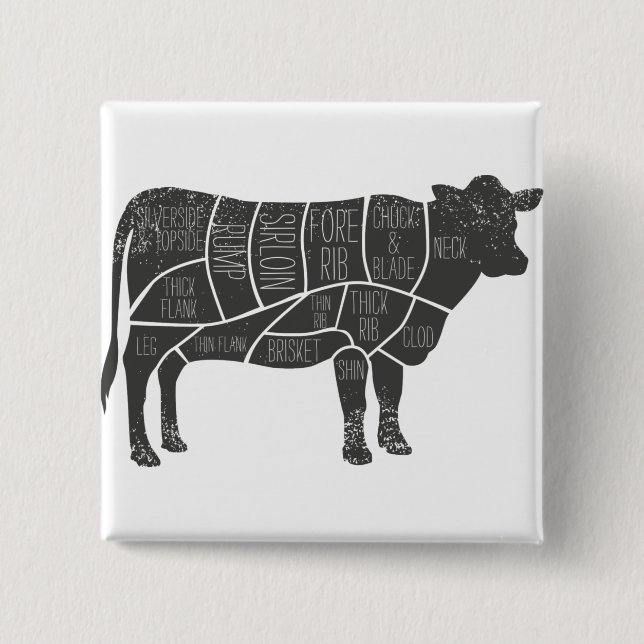 Cattle Butcher Chart 15 Cm Square Badge (Front)