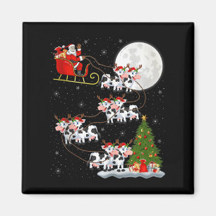 Cattle Cow Santa Sleigh Flying Funny Magical Chris Magnet