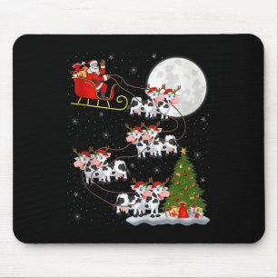 Cattle Cow Santa Sleigh Flying Funny Magical Chris Mouse Pad