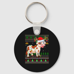 Cattle Cow Ugly Christmas Sweaters Holiday Santa C Key Ring