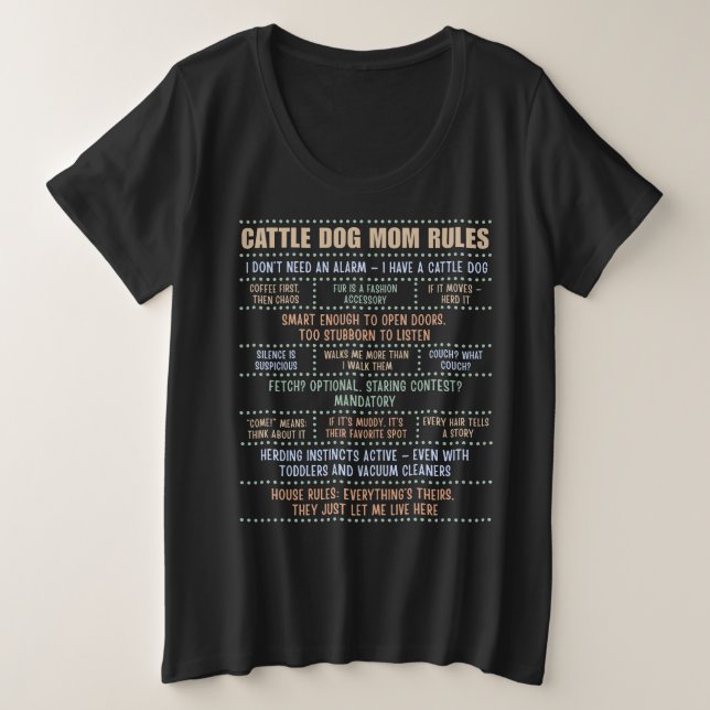 Cattle Dog Mom Rules Plus Size T-Shirt (Design Front)