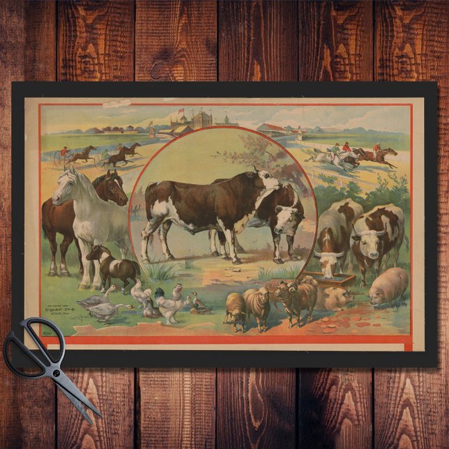 Cattle Farm Animals Race Track Ephemera Decoupage Tissue Paper (Creator Uploaded)