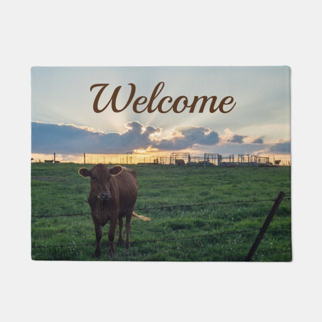 Cattle Farm Sunset Welcome Doormat (Front)