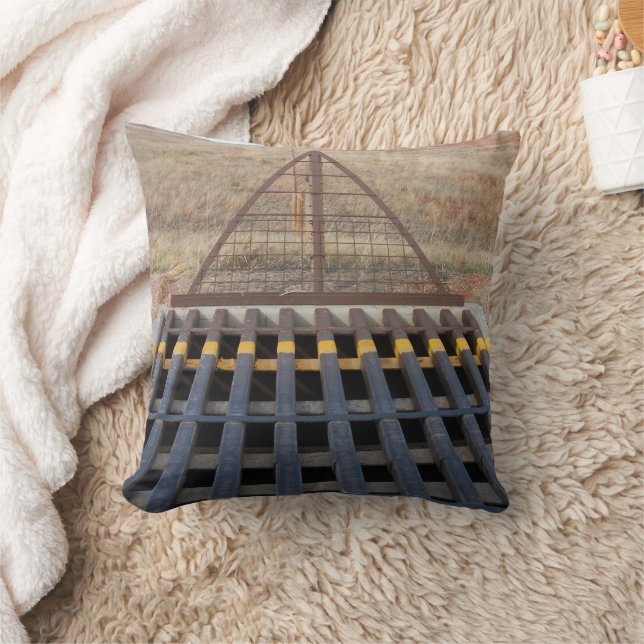 Cattle Grate Across Gravel Road. Wyoming, Western Cushion (Blanket)