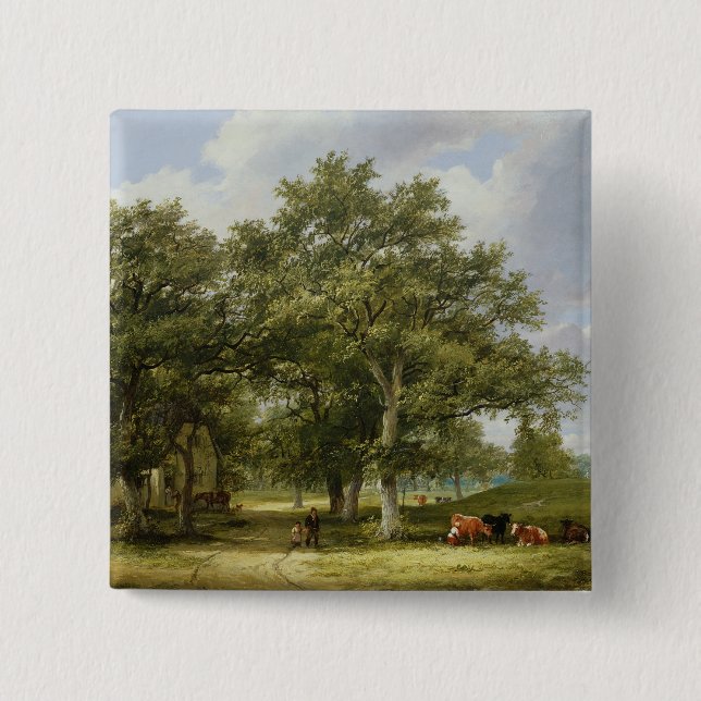 Cattle Grazing 15 Cm Square Badge (Front)
