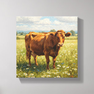 Cattle in Wildflower Meadow Canvas Print